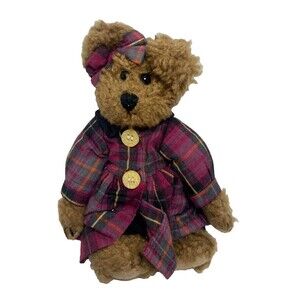 Boyds Bears Betsey Jointed Teddy Bear Plaid Dress Bow JB Bean Vintage 1997